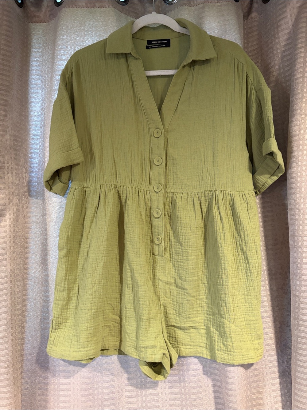 Urban outfitters Light Olive Button-Front Gauze Romper